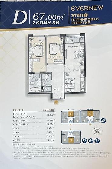 2 комнаты, 67 м², Южная Магистраль Элитка, 13 этаж, ПСО (под самоотделку)