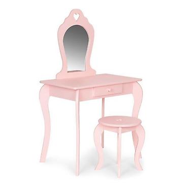sandale mou: Veliki drveni sto za šminkanje za devojčice sa ogledalom, Pink – — 1