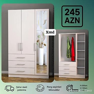skaf islenmis: Yeni, 3 qapılı, Güzgülü, Ağ, Açılan, Düz dolab — 1