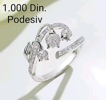 c: Posrebreni podesivi prsten od hirurskog čelika sa žigom S925, sa — 1