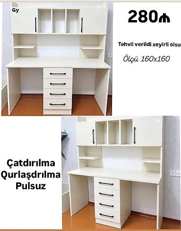 Masaüstü kitab şkaflı iş masası - Ölçü: 160 x 160 sm - Rəng: açıq