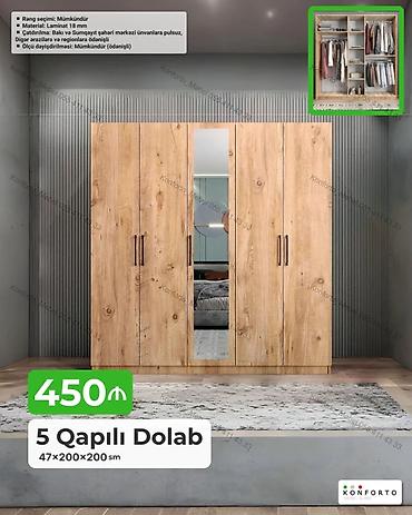 Dolablar: 5 qapılı geyim dolabı - Ölçü: 47×200×200 sm - Material: 18 mm laminat — 1