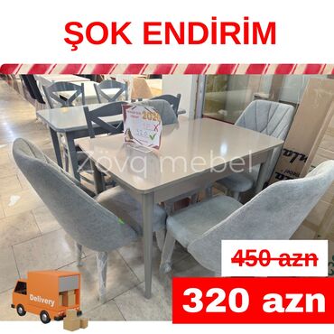 Masa və oturacaq dəstləri: Qonaq otağı üçün, Yeni, Açılan, Kvadrat masa, 6 stul — 2