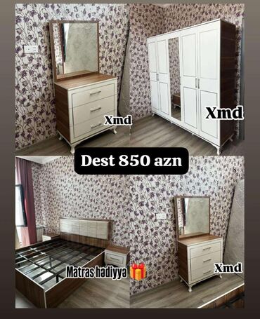 гарнитур для спальни: İkinəfərlik çarpayı, Dolab, Tumba, 2 tumba, Yeni