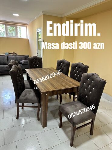 Masa və oturacaq dəstləri: Mətbəx üçün, Yeni, Açılmayan, Dördbucaq masa, 6 stul — 13