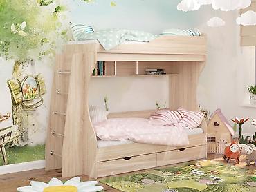 bunk bed: Двухъярусная детская кровать с системой хранения и полками. - — 4