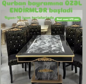 Masa və oturacaq dəstləri: Qonaq otağı üçün, Yeni, Açılmayan, Dördbucaq masa, 6 stul — 13