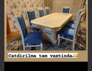 kuxna stol: Для кухни, Для гостиной, Новый, Нераскладной, Прямоугольный стол, 6 стульев