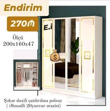 Dolablar: Yeni, 4 qapılı Düz dolab, Şifonyer
