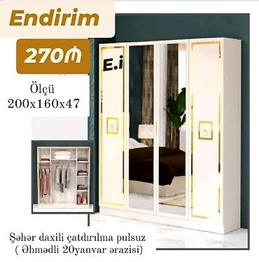 taxta rəf: Dördkapılı qarderob şkafı – güzgülü model - Ölçü: 200 x 160 x 47 sm - — 1