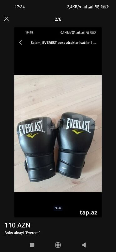 Əlcəklər: Everlast brendinə məxsus qara rəngli boks əlcəkləri təklif olunur. Bu