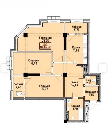 Продажа квартир: 3 комнаты, 104 м², Элитка, 3 этаж, ПСО (под самоотделку) — 2