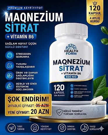 boy uzadan dərmanlar: Maqnezium Sitrat + Vitamin B6 (Health Form) – 600 mq - 120 kapsul, 4 — 1