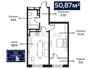 гик цены на квартиры каракол: 1 комната, 50 м², 11 этаж — 3