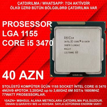 Operativ yaddaş (RAM): Prosessor Intel Core i5 Core i5 3470, 3-4 GHz, 4 nüvə, İşlənmiş