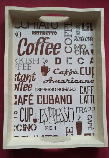 Tacne: Drveni poslužavnik sa motivom kafe - ručna izrada - Materijal: drvo — 10