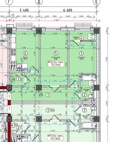 квартира шопоков: 2 комнаты, 72 м², Элитка, 7 этаж, ПСО (под самоотделку) — 3