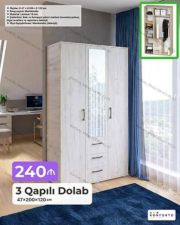 Mebel: 3 qapılı geyim dolabı – 47×200×120 sm - Ölçülər: Dərinlik 47 sm × — 1