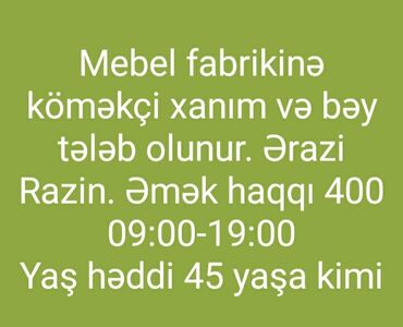 5486 elan | İŞ: Dülgər. 1 ildən az təcrübə. 6/1