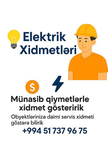 Digər tikinti xidmətləri: 🫆Münasib qiymətlərimizlə bütün növ elektrik işlərinin xidməti səyyari