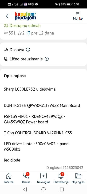 Televizori: Sharp LC50LE752 – delovi Dostupni originalni delovi sa modela: - Main — 13