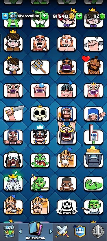 Digər kolleksiyalar: Clash Royale hesabı - Kral səviyyəsi: 62 - Kupa: 11 542+ - Qızıl: 91 — 7