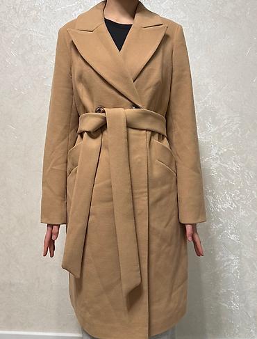 zara l: Пальто, Осень-весна, Кашемир, По колено, С поясом, 2XL — 3