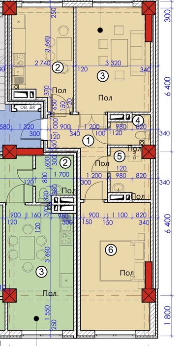 батир сатып алуу: 2 комнаты, 62 м², Индивидуалка, 8 этаж, ПСО (под самоотделку)