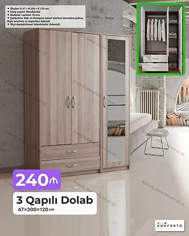 Mebel: 3 qapılı paltar dolabı – funksional və zərif dizayn. Ölçülər: 47 × — 1