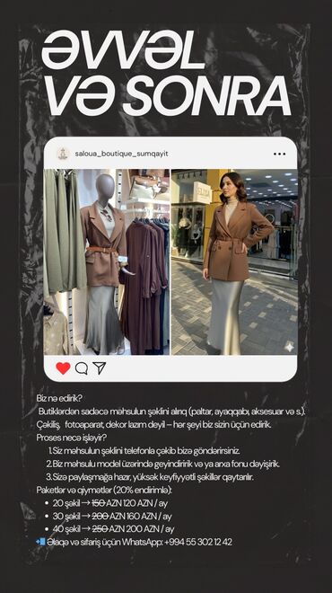 Başqa xidmətlər: 📌 Sosial şəbəkələrdə məhsul satırsınız, amma model, kamera, işıq — 6