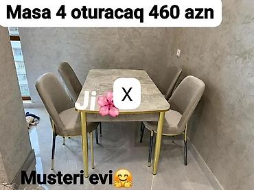 Mətbəx/qonaq otağı üçün kompakt yemək dəsti: - Dördkünc masa və 4 ədəd