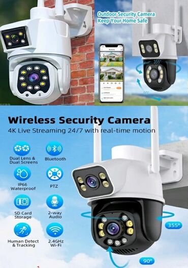 Фото и видеокамеры: Wi-Fi камера с двумя объективами. водонепроницаемая, карта памяти на