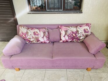 диван реставрация: Прямой диван, цвет - Фиолетовый, Б/у