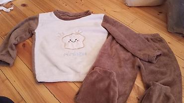 flis pijama: Uşaq geyim dəsti paketi 1) Yumşaq flis pijama dəsti – südlü qəhvəyi — 1