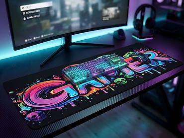 desk: Böyük Oyun Mauspadı 80x30 cm (Gaming Mouse Pad / Desk Mat) – Neon — 8