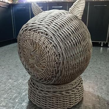 Продажа кошек: Плетеная лежанка для кошек, выполненная в форме головы кошки с ушками — 3