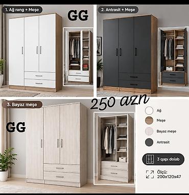 3 qapılı paltar dolabı - Rəng kombinasiyaları: 1) Ağ + Meşə 2) lalafo.az -da 3 qapılı paltar dolabı - Rəng kombinasiyaları: 1) Ağ + Meşə 2)