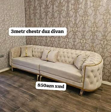3 metr Chester düz divan - Ölçü: 3 metr - Üslub: Chester (kapitone