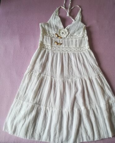 svečane haljine čačak: Haljina bela, indijsko platno, vel XS/12, veže se oko vrata, nošena