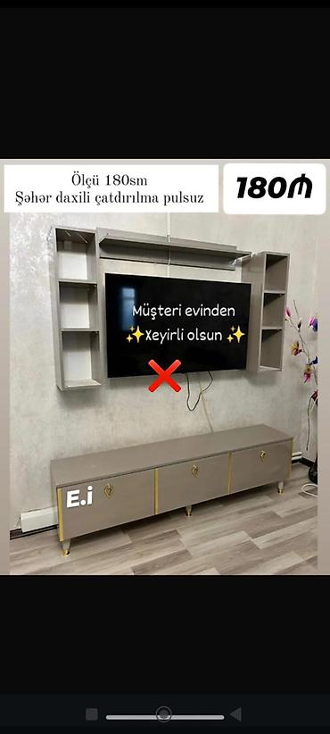kitab rəf: TV stendi və divar rəfi dəsti - Ölçü: 180 sm - Komplekt: aşağı TV — 1