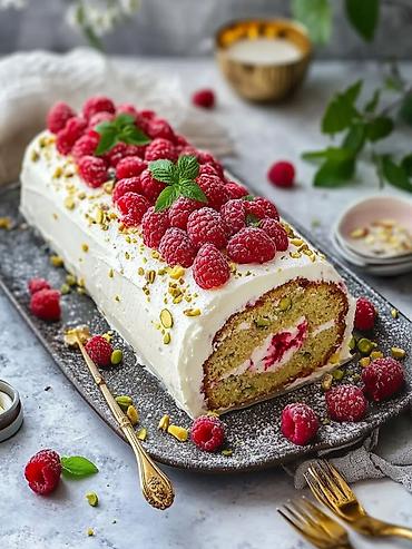 analar ucun tortlar: Məhsul: Moruq və pista ilə rulo tort Təsvir: - Yüngül biskvit qatları — 1