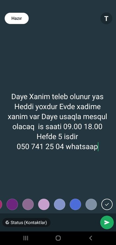 Anbar: Dayə tələb olunur, İstənilən yaş, 1-2 illik təcrübə, 1/1