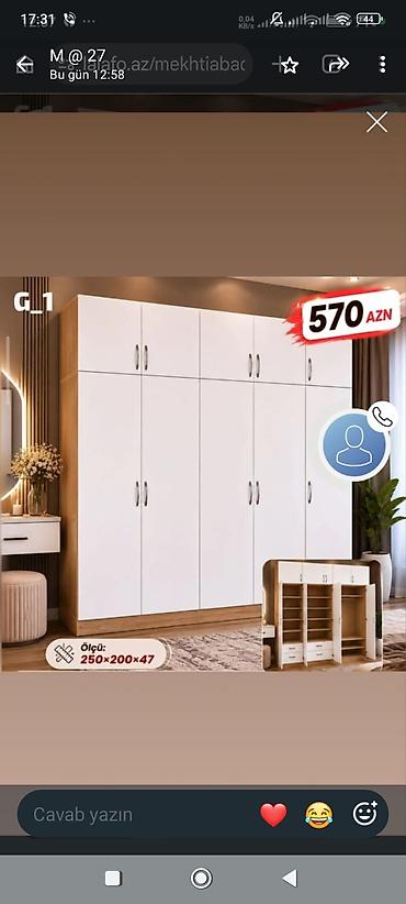 Ağ rəngli, çox bölməli paltar dolabı – model G1. Üst hissədə əlavə