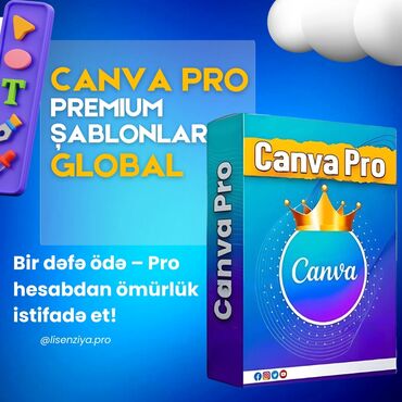 ПО для бизнеса: Məhsul: Canva Pro – Premium şablonlar (Global) Xüsusiyyətlər: - Canva