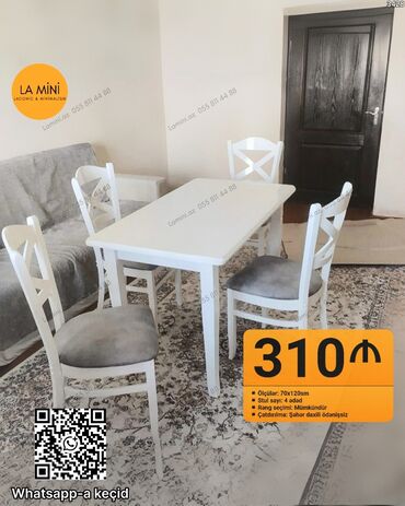 стеклянный стол: Mətbəx üçün, Açılmayan, Dördbucaq masa, 4 stul