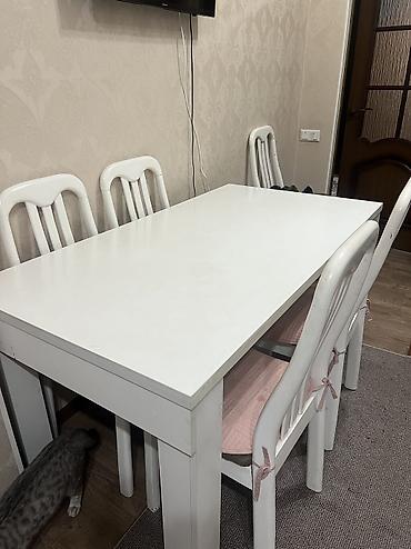 Кухонные столы: Продаю стол + 6 стульев. Длина стола ширина 80 см. Можно купить — 3
