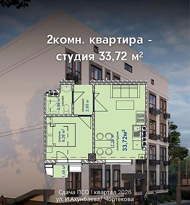 Строится, 2 комнаты, 33 м²