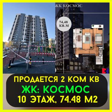 Продажа квартир: 2 комнаты, 74 м², Элитка, 10 этаж, ПСО (под самоотделку)