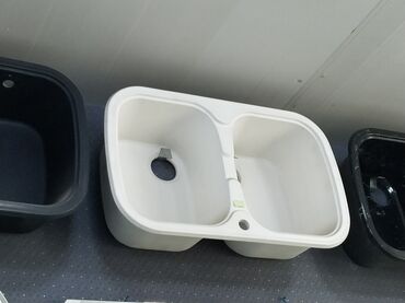 kombi ucun şkaf: Mətbəx üçün iki bölməli qranit/kompozit lavabo - Rəng: ağ - İki dərin