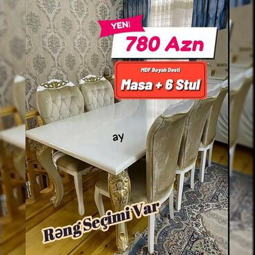 zs mebel: Qonaq otağı üçün, Yeni, Açılmayan, Dördbucaq masa, 6 stul, Azərbaycan